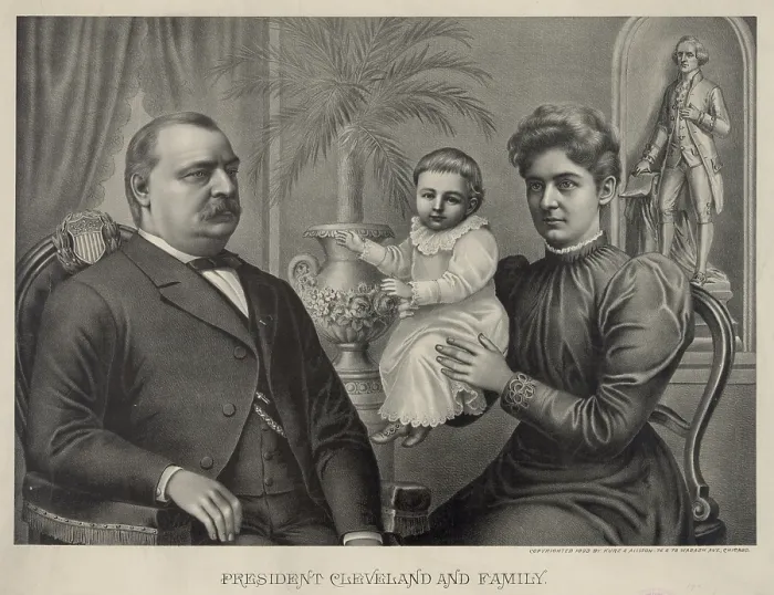 Framed Print : President Grover Cleveland, seated, with his wife and child. 1893