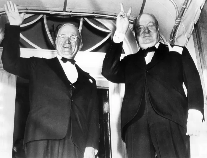 Framed Print : President Harry Truman, former British Prime Minister Winston Churchill, on the front porch of Blair House, Washington D.C. 1949.. Courtesy: CSU Archives / Everett Collection Framed Print : President Harry Truman, former British Prime Minister Winston Churchill, on the front porch of Blair House, Washington D.C. 1949.. Courtesy: CSU Archives / Everett Collection