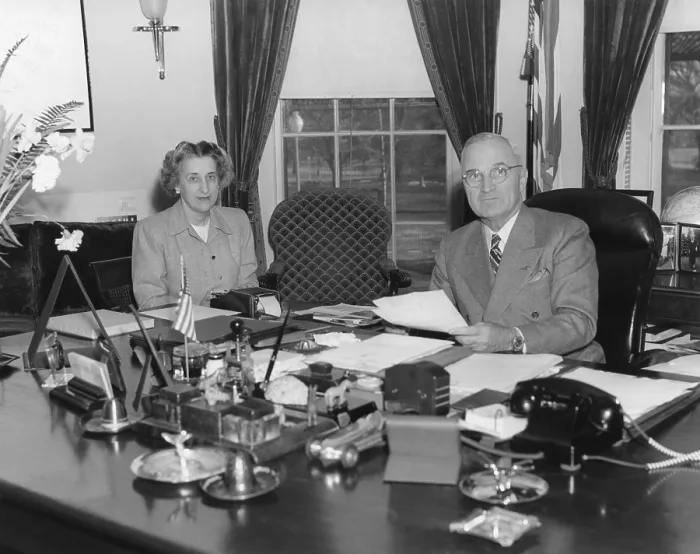 Framed Print : President Harry Truman dictating to his secretary, Rose Conway. Feb. 11, 1947. - (BSLOC_2014_15_43) Framed Print : President Harry Truman dictating to his secretary, Rose Conway. Feb. 11, 1947. - (BSLOC_2014_15_43)