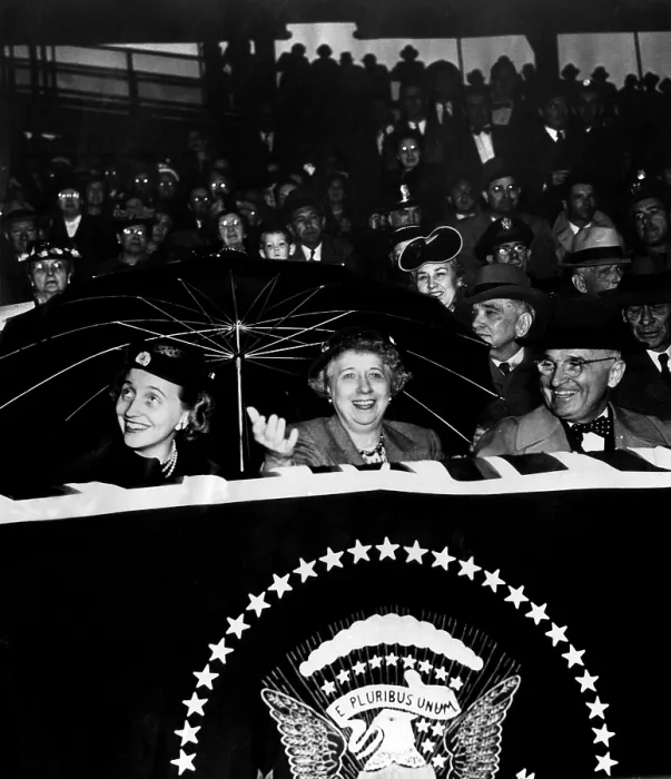 Framed Print : President Harry Truman (far right), with wife First Lady Bess Truman (center), and daughter Margaret Truman (far left), c 1950s.. Courtesy: CSU Archives  /  Everett Collection