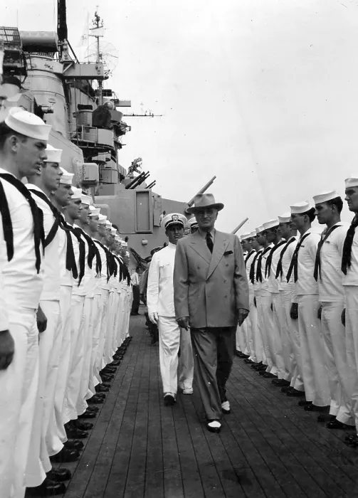 Framed Print : President Harry Truman inspects the personnel of the USS Missouri, ca. 09 / 08 / 1947