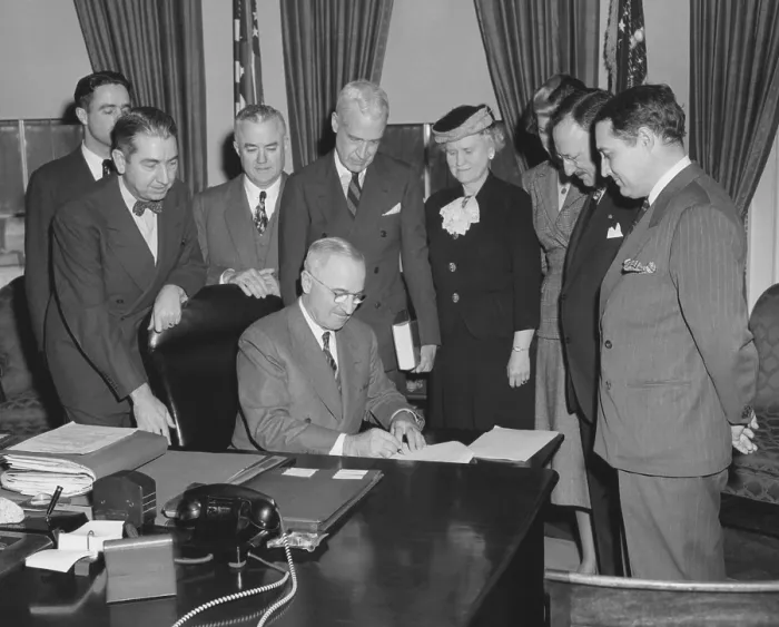Framed Print : President Harry Truman with members of Conference on Prevention and Control of Juvenile Delinquency. Jan. 27, 1948