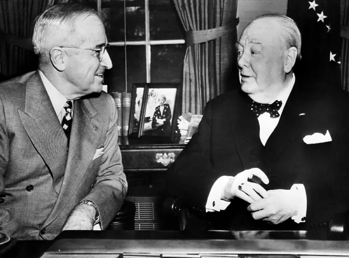 Framed Print : President Harry Truman and Prime Minister Winston Churchill in their final conference at the White House, 1952. Courtesy: CSU Archives / Everett Collection