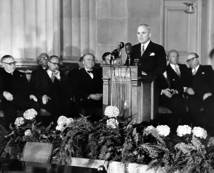 Framed Print : President Harry Truman at signing of the North Atlantic Treaty that established NATO Framed Print : President Harry Truman at signing of the North Atlantic Treaty that established NATO