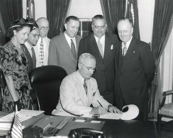 Framed Print : President Harry Truman signing a bill regarding Puerto Rico, Aug. 5, 1947. The law made the governorship of Puerto Rico an elected office, beginning in 1948