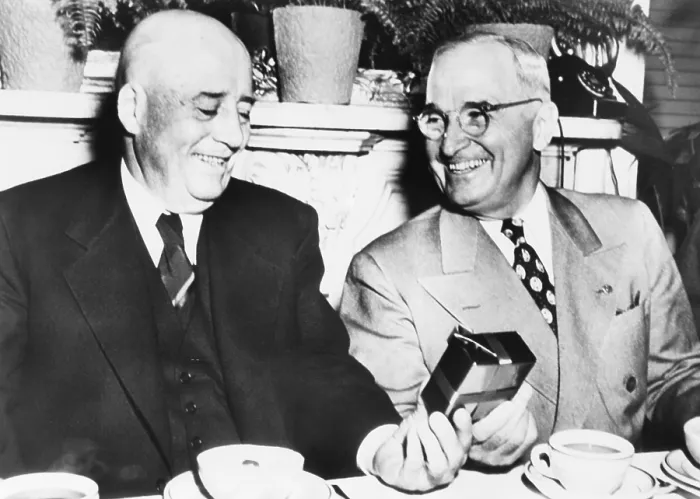 Framed Print : President Harry Truman wishes House Speaker, Sam Rayburn, a happy 68th birthday. Truman surprised the speaker at his birthday luncheon. Jan. 6, 1950 (CSU_2015_9_1035)