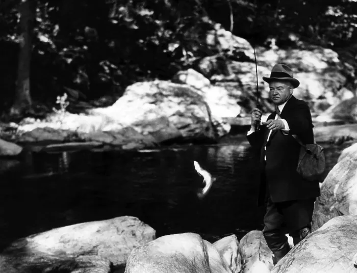 Framed Print : Former president Herbert Hoover, trout fishing in the stream on former secretary Lawrence Richey's estate near Catoctin Furnace, Maryland, May 15, 1936