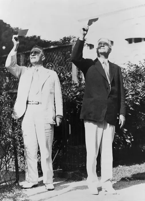 Framed Print : President Herbert Hoover and Lawrence Richey watching a solar eclipse through smoked glass. Aug. 31, 1932 Framed Print : President Herbert Hoover and Lawrence Richey watching a solar eclipse through smoked glass. Aug. 31, 1932