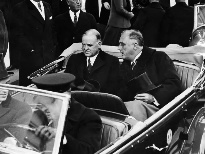 Framed Print : Former president Herbert Hoover and President-elect Franklin D. Roosevelt, as they leave the White House enroute to the Capital for the inauguration, March 4, 1933 Framed Print : Former president Herbert Hoover and President-elect Franklin D. Roosevelt, as they leave the White House enroute to the Capital for the inauguration, March 4, 1933