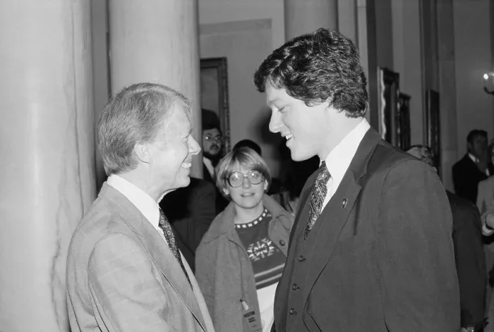 Framed Print : President Jimmy Carter with future President Bill Clinton. During the Carter presidency Clinton was elected Arkansas Governor at the age of 33. Ca. 1979