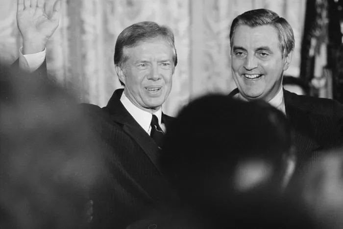 Framed Print : President Jimmy Carter, and Vice President Walter Mondale, at the White House, Washington DC, photograph by Thomas J. O'Halloran, December 4, 1979