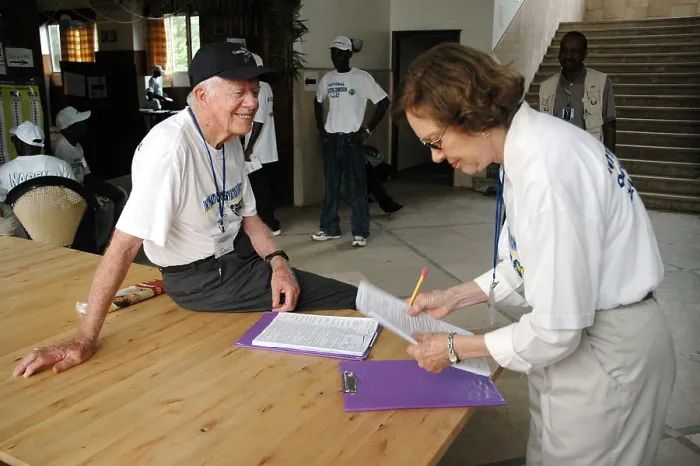 Framed Print : Former President Jimmy Carter and his wife, Rosalynn, prepare for poll closing in Monrovia, Liberia, in October 2005 Framed Print : Former President Jimmy Carter and his wife, Rosalynn, prepare for poll closing in Monrovia, Liberia, in October 2005