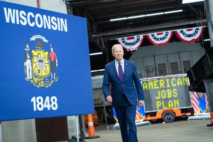 Framed Print : President Joe Biden arrives at La Crosse, Wisconsin, to promote his American Jobs Plan and Congressional passage of the bipartisan infrastructure legislation, June 29