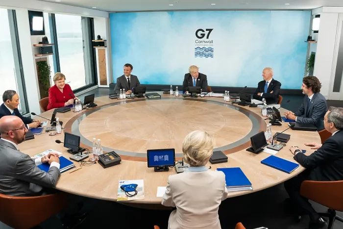 Framed Print : President Joe Biden attends a working session of the leaders at the G7 Summit, June 11, 2021