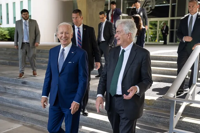 Framed Print : President Joe Biden and CIA Director, William Burns, leave the CIA Headquarters in McLean, Virginia, July 8, 2022, en route to the White House Framed Print : President Joe Biden and CIA Director, William Burns, leave the CIA Headquarters in McLean, Virginia, July 8, 2022, en route to the White House