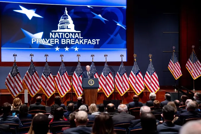Framed Print : President Joe Biden delivers an ecumenical speech at the National Prayer Breakfast, Feb. 3, 2022, at the US Capitol (BSLOC_2022_2_46)