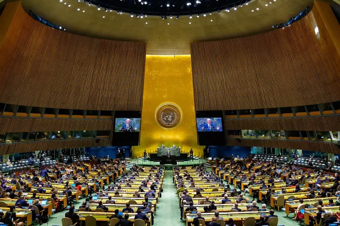 Framed Print : President Joe Biden delivers remarks at the United Nations General Assembly, Sept. 21, 2021. He addressed the death of 4.5 million to the COVID-19 pandemic (BSLOC_2021_15_9)