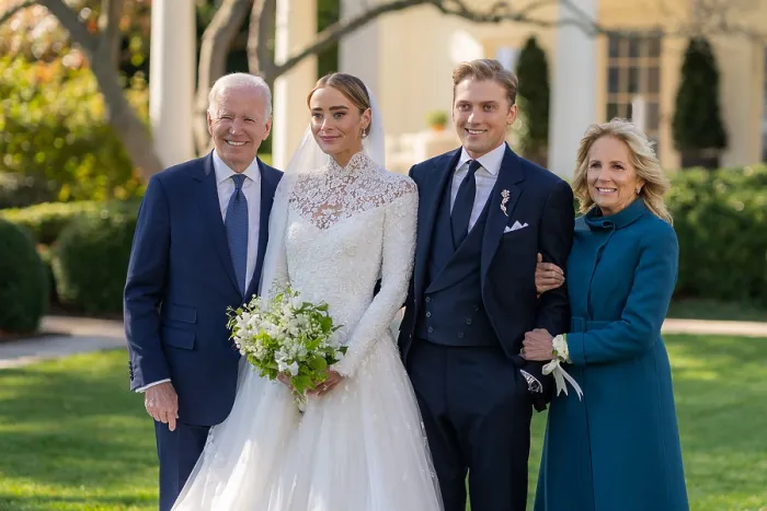 Framed Print : President Joe Biden and First Lady Jill Biden attend the wedding of their granddaughter, Naomi Biden Neal, to Peter Neal, Nov. 19, 2022 on the South Lawn. (BSLOC_2022_7_43)