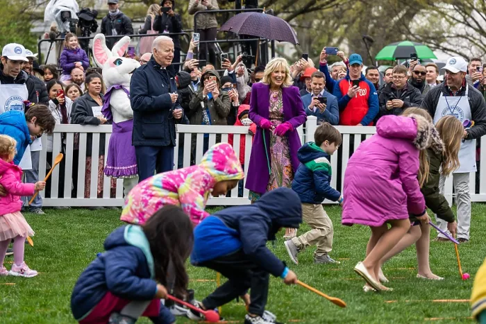 Framed Print : President Joe Biden and First Lady Jill Biden enjoy watching children compete in the White House Easter Egg Roll, April 18, 2022. (BSLOC_2022_3_37) Framed Print : President Joe Biden and First Lady Jill Biden enjoy watching children compete in the White House Easter Egg Roll, April 18, 2022. (BSLOC_2022_3_37)