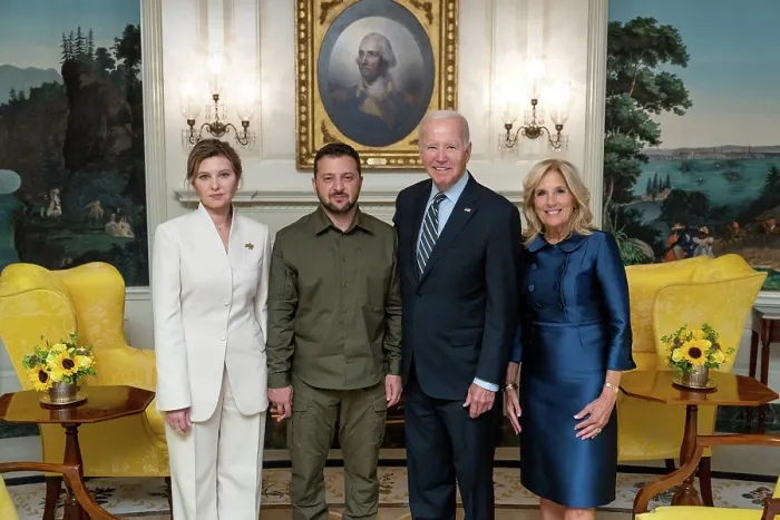 Framed Print : President Joe Biden and First Lady Jill Biden greet Ukrainian President Volodymyr Zelenskyy and First Lady Olena Zelenska, September 21, 2023