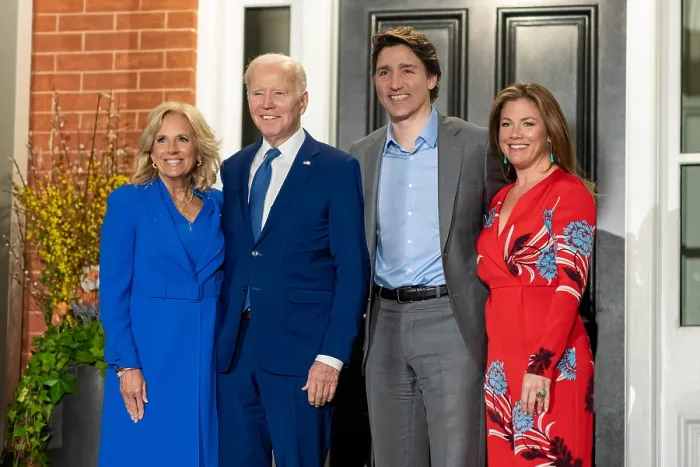 Framed Print : President Joe Biden and First Lady Jill Biden are greeted by Canadian Prime Minister Justin Trudeau and his wife Mrs