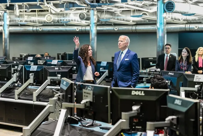Framed Print : President Joe Biden is given a tour of the National Counterterrorism Center's Watch Floor, by Director Christine Abizaid, July 27, 2021