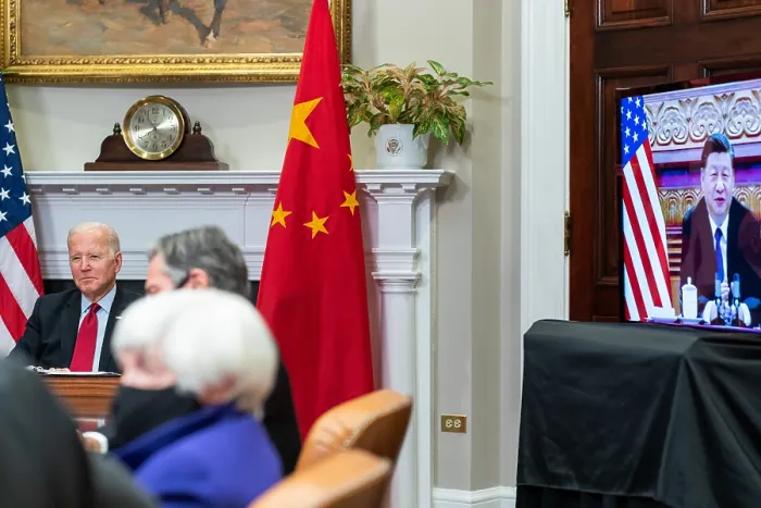 Framed Print : President Joe Biden holds a virtual bilateral meeting with Chinese President, Xi Jinping Nov. 15, 2021 Framed Print : President Joe Biden holds a virtual bilateral meeting with Chinese President, Xi Jinping Nov. 15, 2021