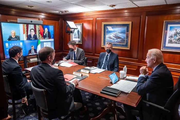 Framed Print : President Joe Biden holds a virtual meeting with allied leaders to discuss ongoing support for Ukraine, Sept. 8, 2022