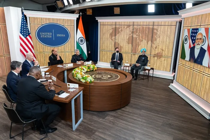 Framed Print : President Joe Biden hosts a virtual bilateral meeting with Prime Minister Narendra Modi of India, April 11, 2022