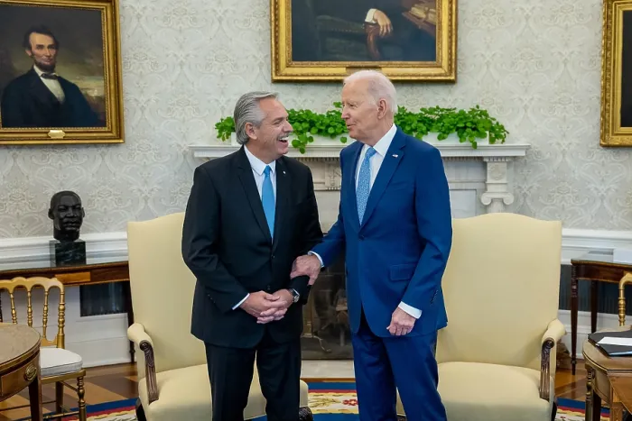 Framed Print : President Joe Biden meets with Argentine President, Alberto Fernndez, at the White House, March 29, 2023. Fernndez, was attending the 2nd Summit for Democracy in Washington DC