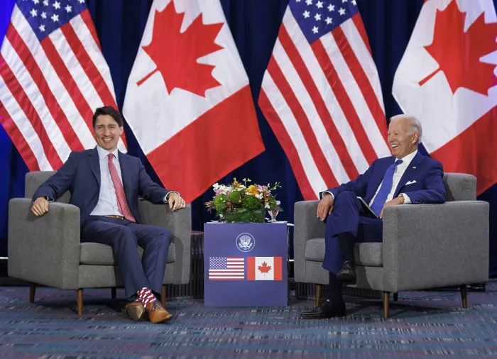 Framed Print : President Joe Biden meets with Canadian PM Justin Trudeau, June 9, 2022, at the Summit of the Americas, Los Angeles. (BSLOC_2022_5_14)