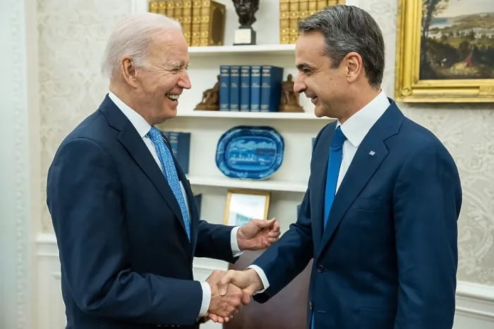 Framed Print : President Joe Biden meets with Greek PM Kyriakos Mitsotakis, May 16, 2022 Framed Print : President Joe Biden meets with Greek PM Kyriakos Mitsotakis, May 16, 2022