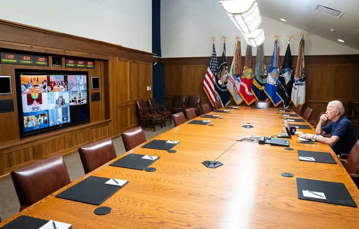 Framed Print : President Joe Biden meets with his national security team and senior officials, August 16, 2021 Framed Print : President Joe Biden meets with his national security team and senior officials, August 16, 2021