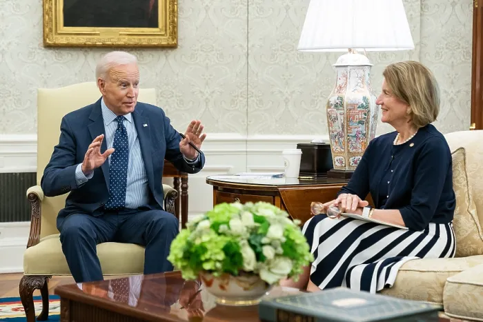 Framed Print : President Joe Biden meets with West Virginian Republican Senator Shelley Moore Capito