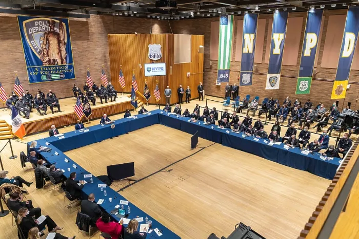 Framed Print : President Joe Biden, with New York politicians and law enforcement, attends a Gun Violence Prevention Task Force meeting, Feb. 3, 2022. Biden announced the US Justice Dept