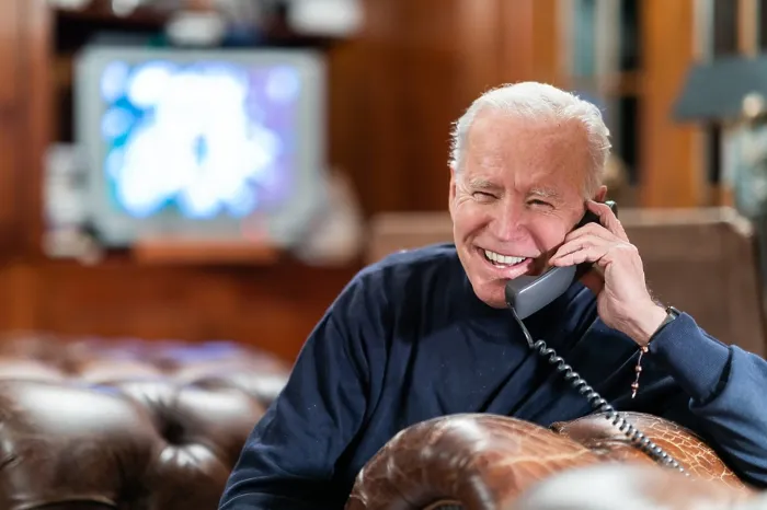 Framed Print : President Joe Biden on a phone call with military personnel attending Super Bowl LV watch parties in Kabul and aboard the USS Nimitz, Feb. 7, 2021 (BSLOC_2021_4_16)