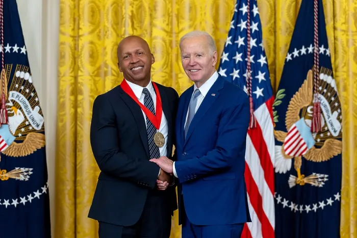 Framed Print : President Joe Biden presents the 2021 National Humanities Medal to Bryan Stevenson, African-American lawyer and social justice activist, March 21, 2023 Framed Print : President Joe Biden presents the 2021 National Humanities Medal to Bryan Stevenson, African-American lawyer and social justice activist, March 21, 2023