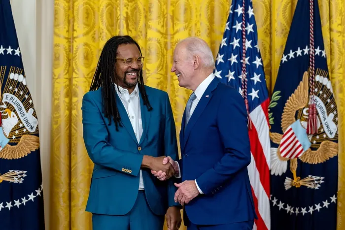 Framed Print : President Joe Biden presents the 2021 National Humanities Medal to Colson Whitehead, March 21, 2023