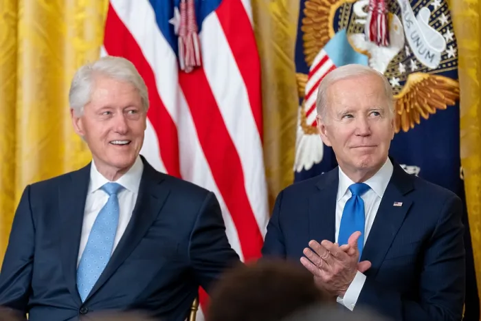 Framed Print : President Joe Biden and former President Bill Clinton celebrate the 30th anniversary of the Family and Medical Leave Act, Feb. 2, 2023
