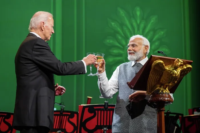 Framed Print : President Joe Biden and Prime Minister Narendra Modi speak as they toast, during the State Dinner, June 22, 2023, in a pavilion on the South Lawn of the White House Framed Print : President Joe Biden and Prime Minister Narendra Modi speak as they toast, during the State Dinner, June 22, 2023, in a pavilion on the South Lawn of the White House