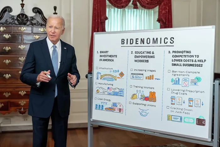 Framed Print : President Joe Biden records a digital video on Bidenomics, August 16, 2023, in the Map Room of the White House