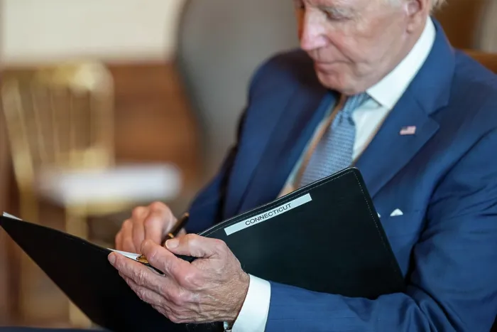 Framed Print : President Joe Biden reviews a speech for an upcoming trip to Connecticut, June 15, 2023. (BSLOC_2023_8_3)