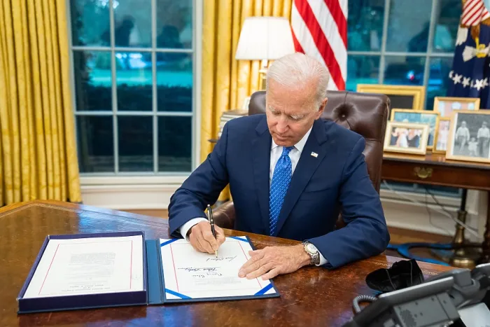 Framed Print : President Joe Biden signs the Extending Government Funding and Delivering Emergency Assistance Act, the continuing resolution to fund the government through early Dec