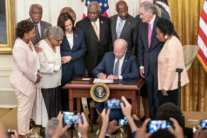 Framed Print : President Joe Biden signs the Juneteenth National Independence Day Act Bill, June 17, 2021
