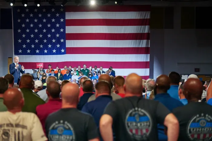 Framed Print : President Joe Biden speaks to workers about the American Rescue plan's pension protection, July 6, 2022, in Cleveland, Ohio Framed Print : President Joe Biden speaks to workers about the American Rescue plan's pension protection, July 6, 2022, in Cleveland, Ohio