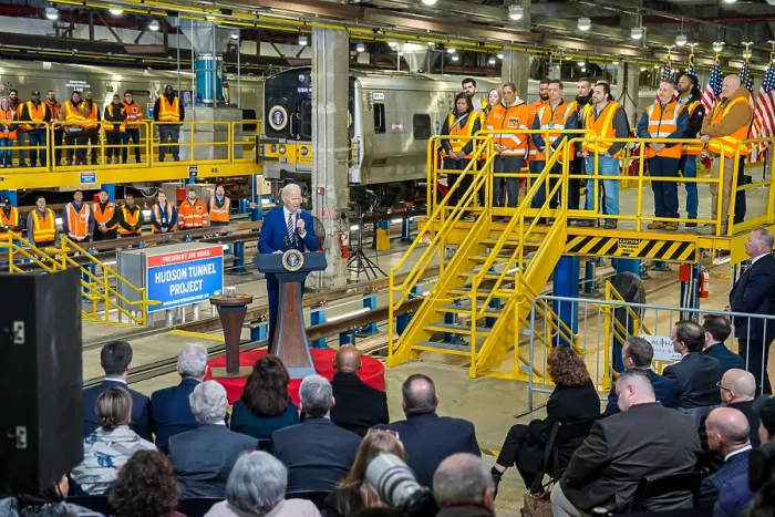 Framed Print : President Joe Biden speaks to workers and guests about the Hudson River Tunnel Project, Jan. 31, 2023 Framed Print : President Joe Biden speaks to workers and guests about the Hudson River Tunnel Project, Jan. 31, 2023