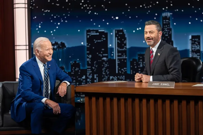 Framed Print : President Joe Biden tapes an appearance on Jimmy Kimmel Live!, June 8, 2022, in Los Angeles