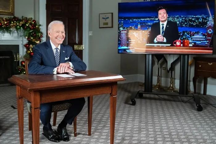 Framed Print : President Joe Biden tapes a virtual interview with Jimmy Fallon for The Tonight Show with Jimmy Fallon, Dec. 10, 2021 (BSLOC_2022_2_14)