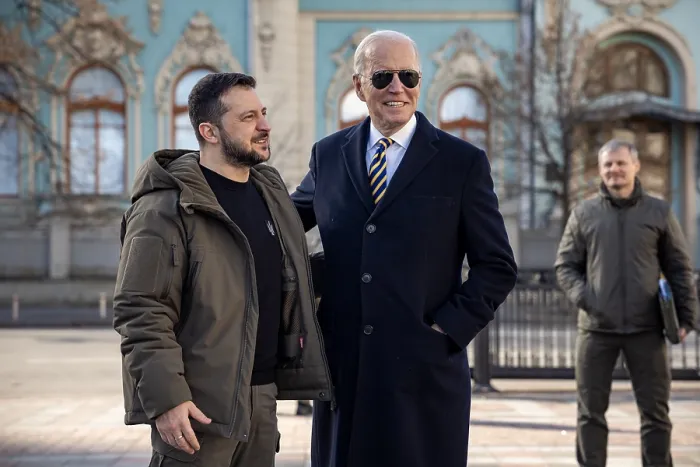 Framed Print : President Joe Biden with Ukrainian President Volodymyr Zelenskyy, Feb. 20, 2023, during an unannounced trip to Kyiv, Ukraine Framed Print : President Joe Biden with Ukrainian President Volodymyr Zelenskyy, Feb. 20, 2023, during an unannounced trip to Kyiv, Ukraine