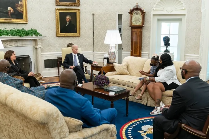 Framed Print : President Joe Biden and Vice President Kamala Harris meet with the family of George Floyd on the one-year anniversary of his death, May 25, 2021 Framed Print : President Joe Biden and Vice President Kamala Harris meet with the family of George Floyd on the one-year anniversary of his death, May 25, 2021